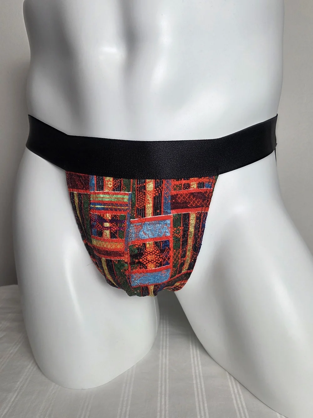 Cosabella Men's Printed Jockstrap - Black Waistband with Orange Multi Print